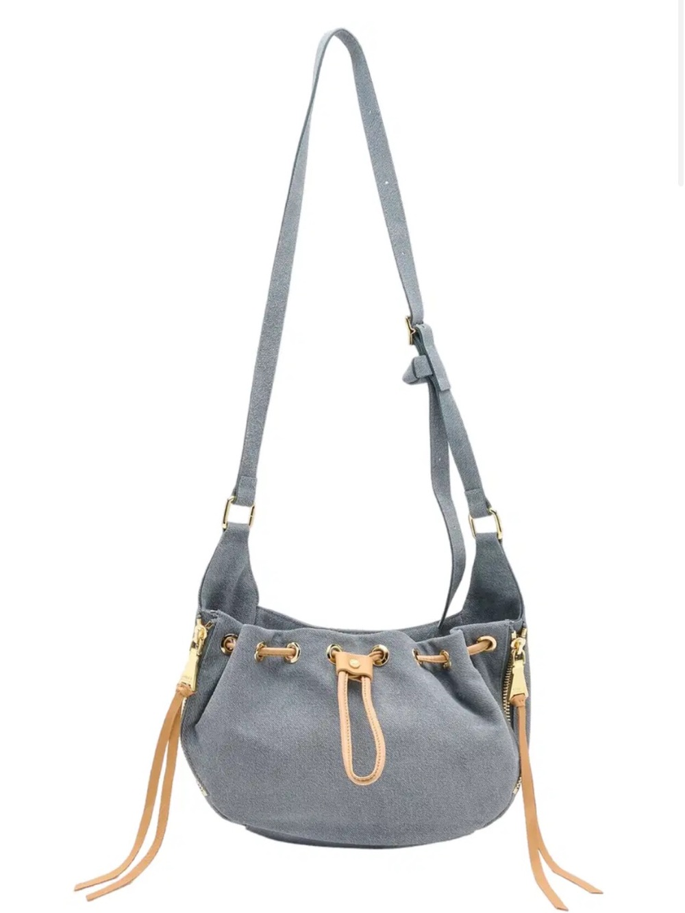 NWOT Aimee Kestenberg Serene Denim Leather Drawstring Shoulder/Crossbody Bag